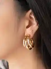Золотой серьги-кольца, тройные кольца
