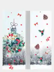 Новогодние наклейки интерьерные "Елка и снегирь" на окна и стены для декора дома