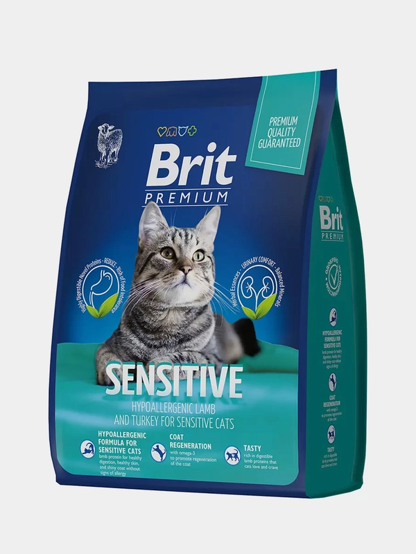 Корм сухой Brit Premium для кошек, при чувствительном пищеварении, ягненок и индейка, 2 кг