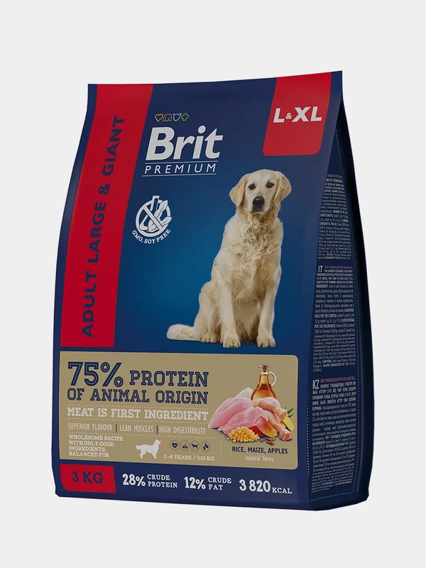 Корм сухой Brit Premium, для собак крупных и гигантских пород, курица, 3 кг
