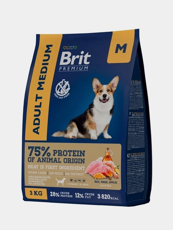 Корм сухой Brit Premium, курица, для собак средних пород, 3 кг
