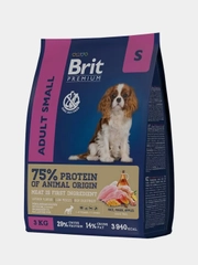 Корм сухой Brit Premium, для собак мелких пород, курица, 3 кг
