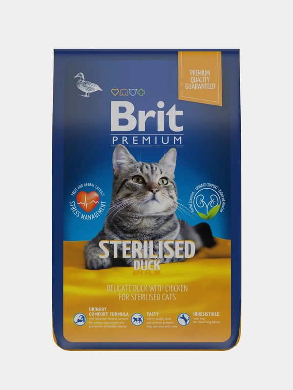 Корм сухой Brit Premium Duck & Chicken, для стерилизованных кошек, утка и курица, 8 кг
