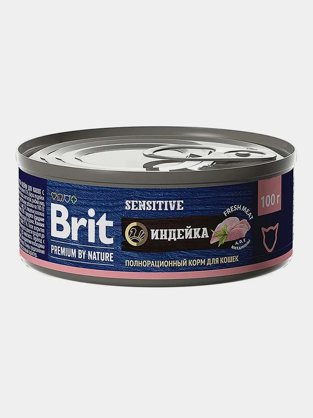 Корм влажный Brit Premium, для кошек с чувствительным пищеварением, с мясом индейки, 100 г *12шт