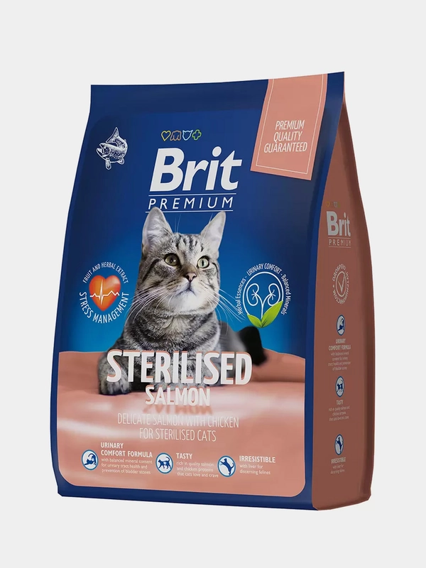 Корм сухой Brit Premium Sterilized для стерилизованных кошек, лосось и курица, 400 г