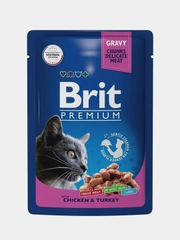 Корм влажный Brit Premium для кошек, цыпленок и индейка в соусе, 85 г