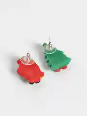Красный серьги-гвоздики новогодние с мишкой, ассиметричные