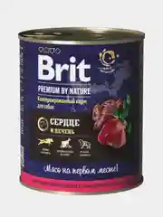 Корм влажный Brit Premium, для взрослых собак всех пород, с сердцем и печенью, 850 г