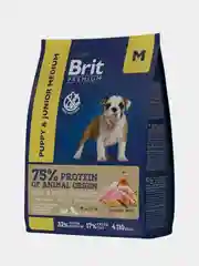 Корм сухой Brit Premium для щенков и молодых собак средних пород, с курицей, 1 кг