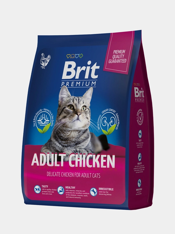 Корм сухой Brit Premium Chicken для взрослых кошек, с курицей, 2 кг