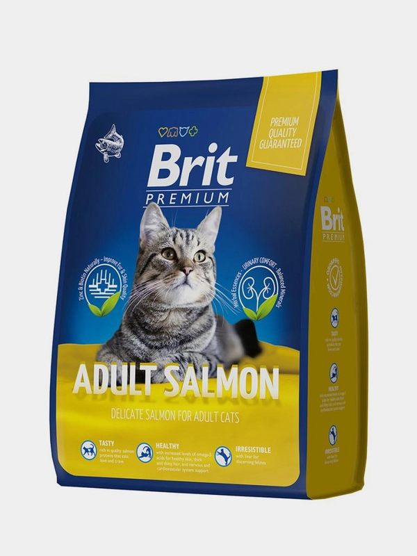 Корм сухой Brit Premium Salmon, для взрослых кошек всех пород, лосось, 2 кг
