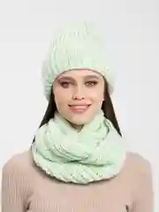 Лайм шапка со снудом/ Шапка зимняя/ Комплект зимний/ Шапка женская