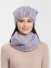 Фиолетовый шапка со снудом/ Шапка зимняя/ Комплект зимний/ Шапка женская