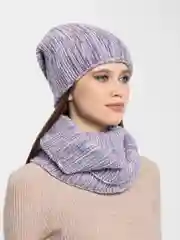Фиолетовый шапка со снудом/ Шапка зимняя/ Комплект зимний/ Шапка женская