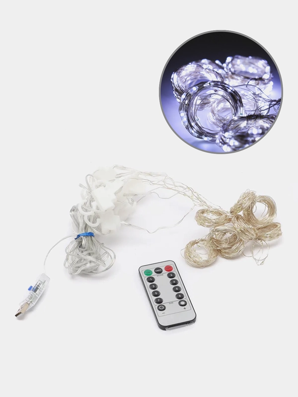 Гирлянда штора-занавес с пультом, 3 х 2м, 3 х 3м от USB300 LED регулировка яркости 8 режимов