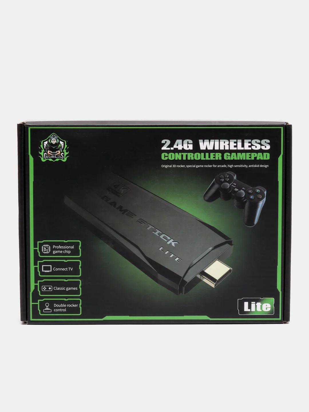 Черный игровая приставка Game Stick Lite 64/32 Gb для ТВ, 2.4G 4k Ultra HD, 2 геймпада, 10000 игр