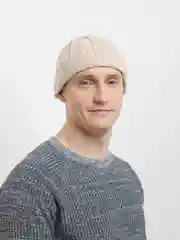 Бежевый шапка бини вязаная, демисезонная, унисекс