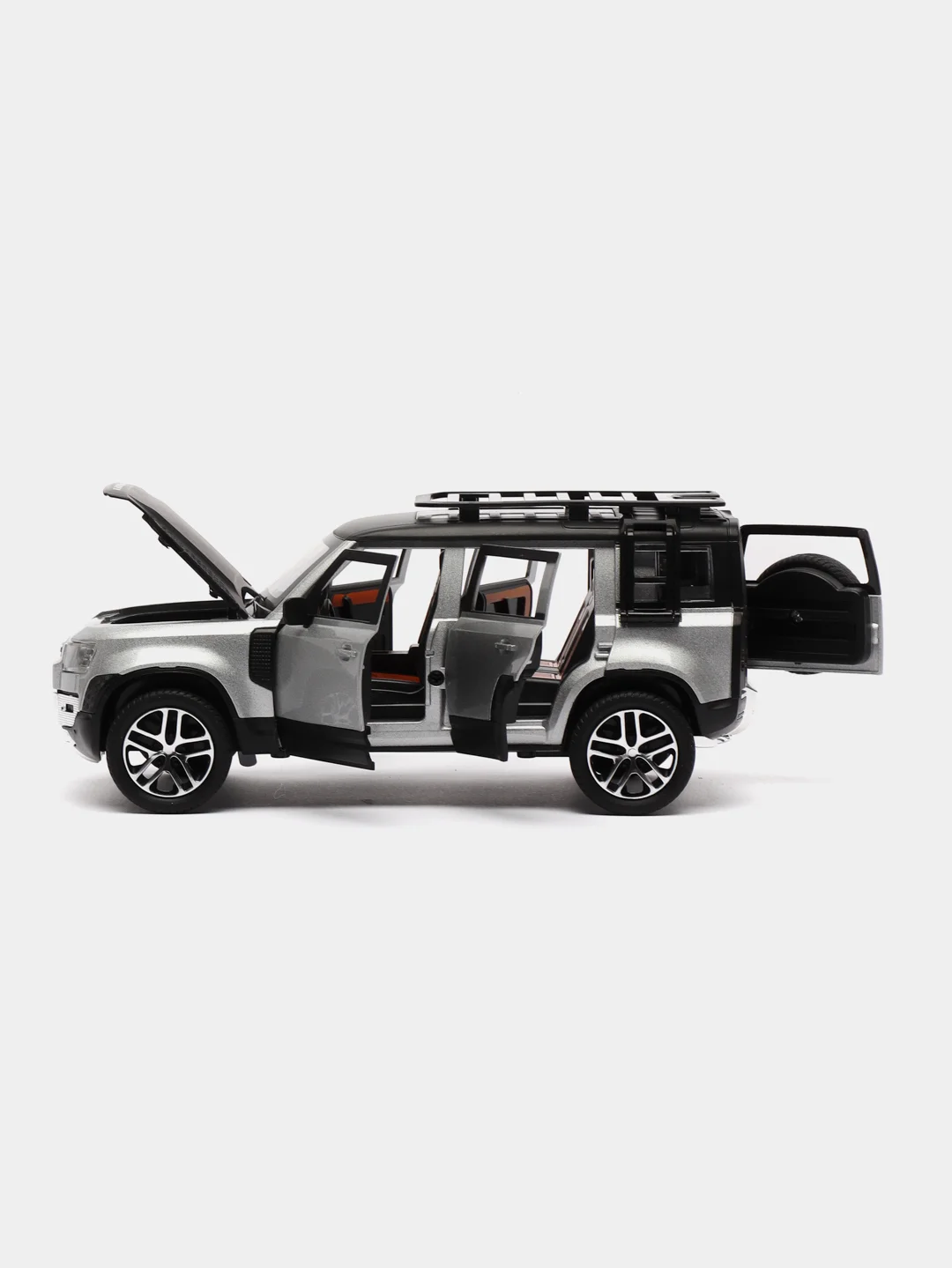 Серый металлик машина большая свет звук металлическая Land Rover Defender, инерционная с озвучкой, 20 см