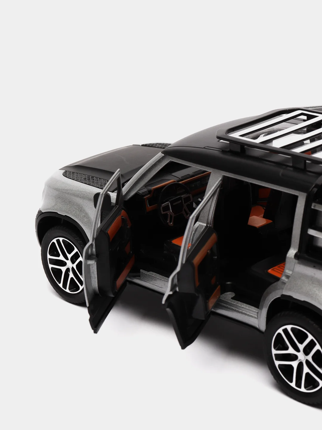 Серый металлик машина большая свет звук металлическая Land Rover Defender, инерционная с озвучкой, 20 см