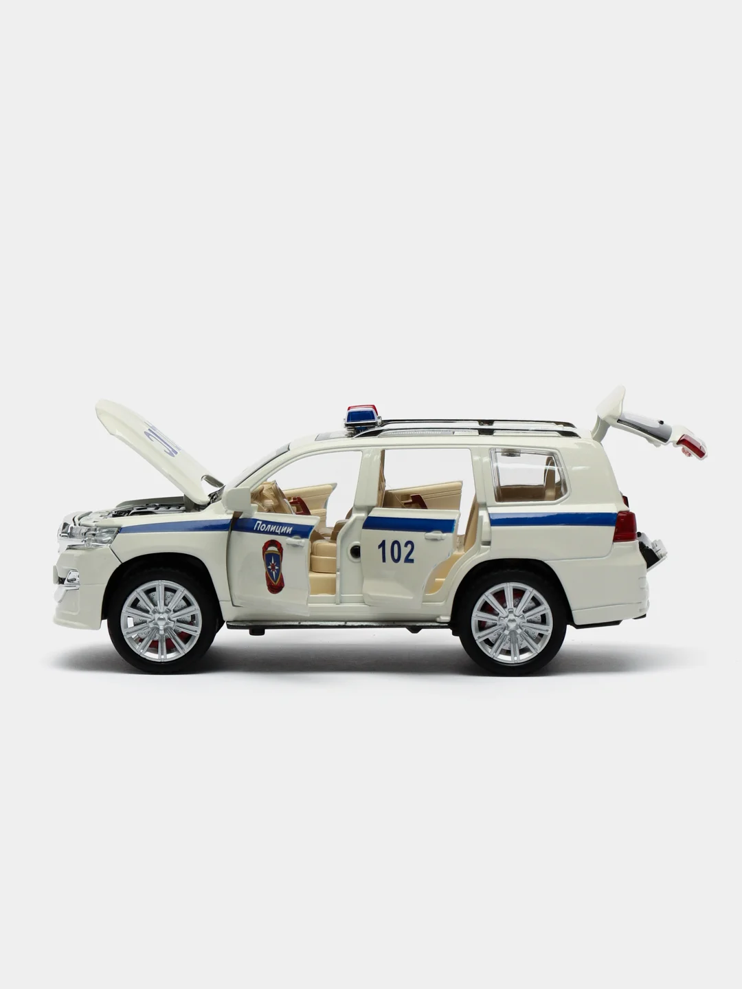 Белый машина металлическая Toyota Land Cruiser полиция, инерционная, с озвучкой, 20 см