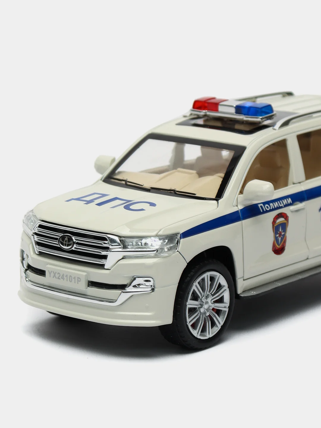 Белый машина металлическая Toyota Land Cruiser полиция, инерционная, с озвучкой, 20 см