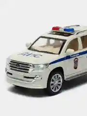Белый машина металлическая Toyota Land Cruiser полиция, инерционная, с озвучкой, 20 см
