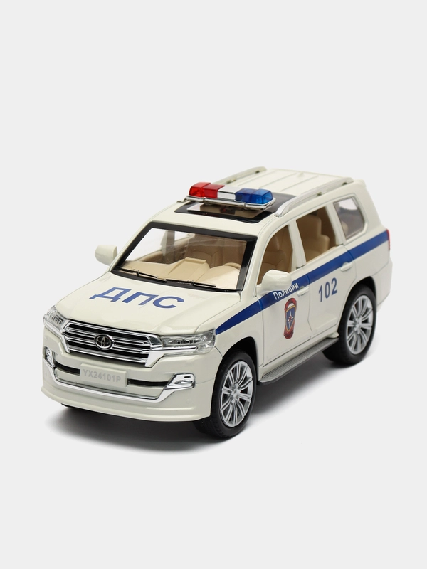 Машина металлическая Toyota Land Cruiser полиция, инерционная, с озвучкой, 20 см