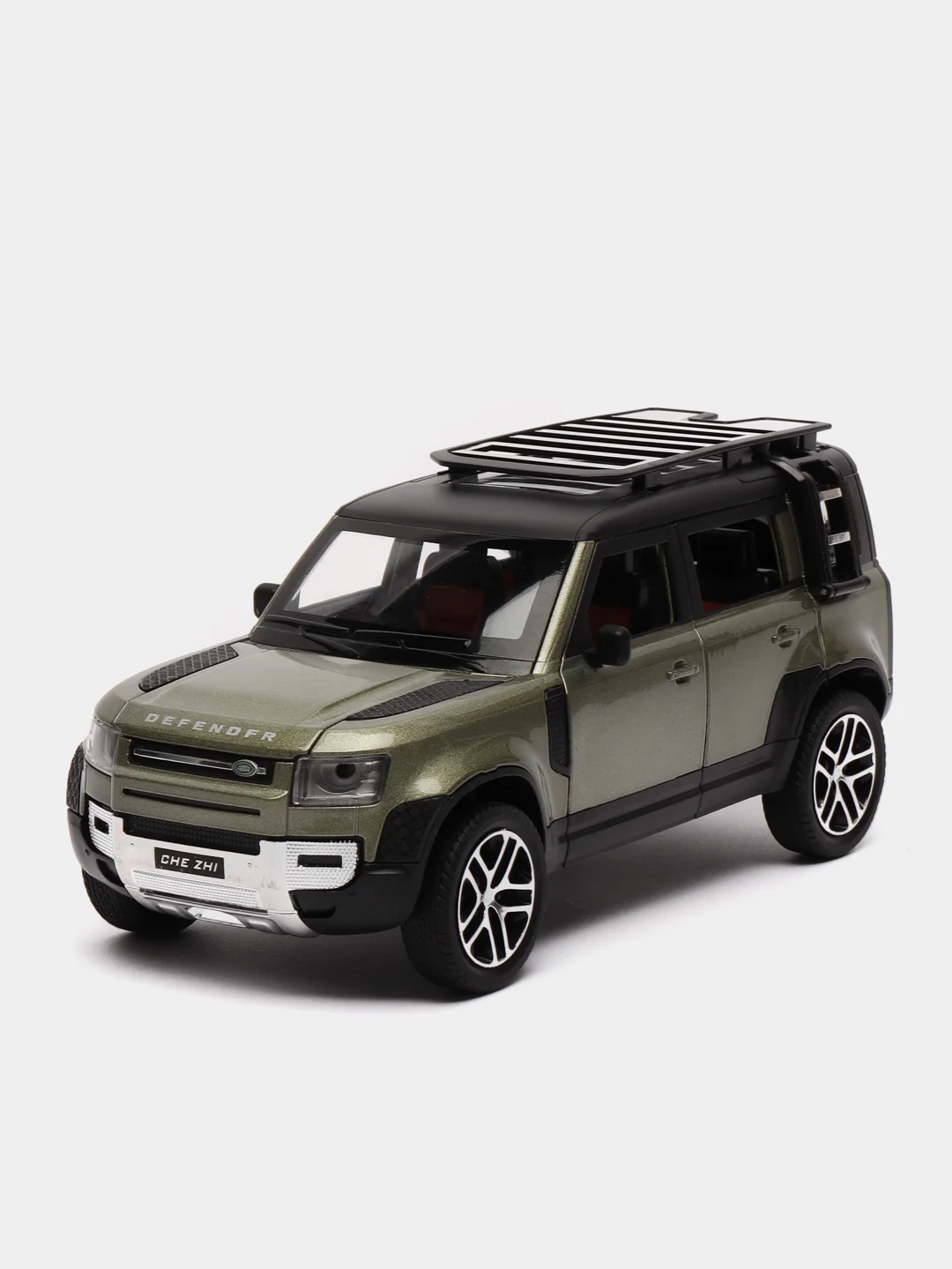 Зелёный хаки машина большая свет звук металлическая Land Rover Defender, инерционная с озвучкой, 20 см