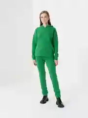Зеленый женский костюм спортивный: худи и штаны, флис утепленный