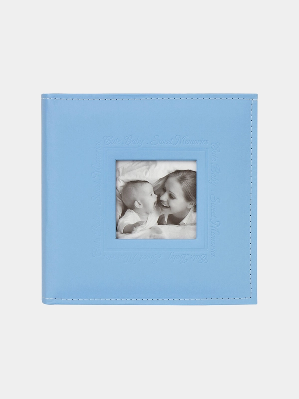 Фотоальбом BRAUBERG "Cute Baby" на 200 фото 10*15 см, под кожу, бумажные стр., бокс, синий
