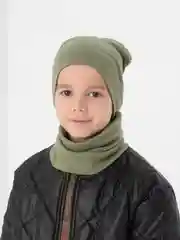 Зелёный хаки комплект: шапка и снуд