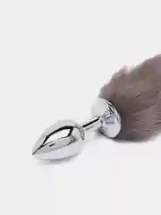 Серый анальная металлическая пробка с хвостом лисы