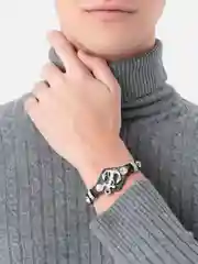 Серый металлик кожаный браслет, унисекс, браслет на руку