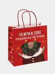 Коричневый пакет подарочный Новый год, 22 х 22 х 11 см, 17 видов