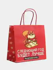 Оранжевый пакет подарочный Новый год, 22 х 22 х 11 см, 17 видов