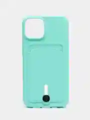 Бирюзовый чехол силиконовый для iPhone 7/8/SE/11/12/13/14/15/Plus/Pro Max, с карманом для карты