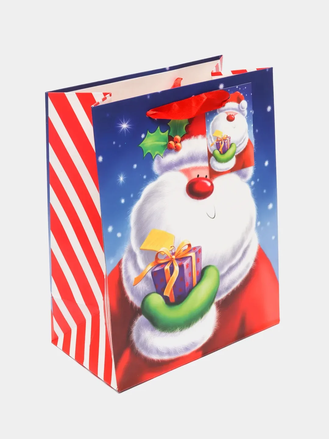 Синий новогодний бумажный пакет "Арт Люкс", разные рисунки 18*23 см Плотный