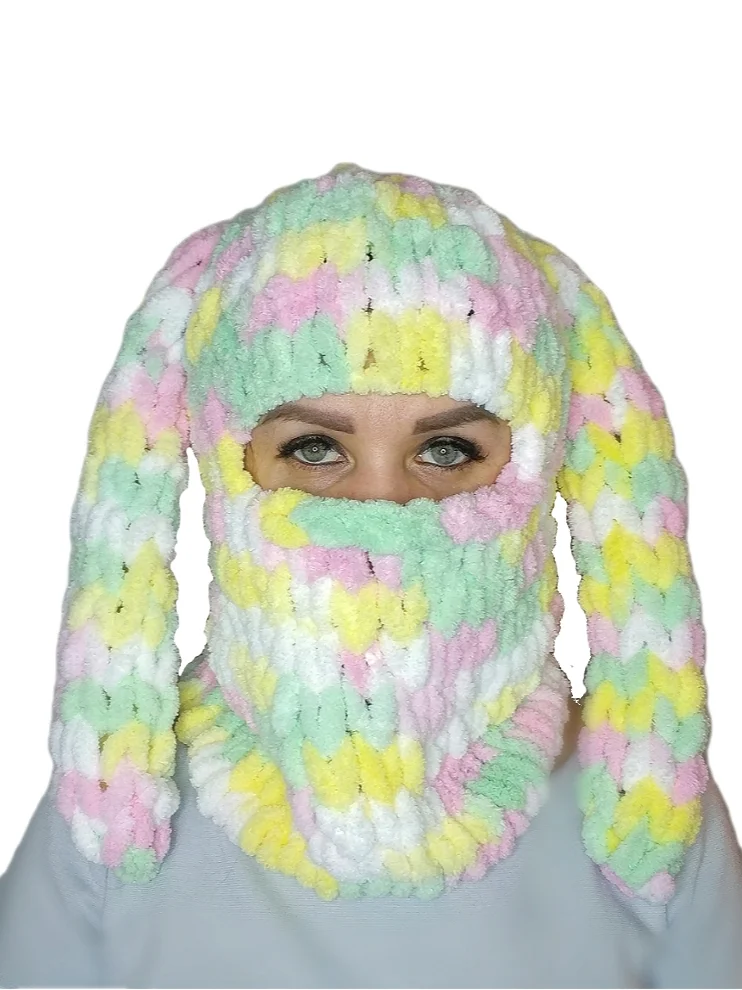 Горчичный балаклава вязаная, плюшевая