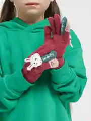 Бордовый детские перчатки утепленные, с зайчиком