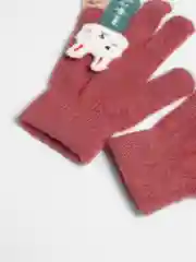 Бордовый детские перчатки утепленные, с зайчиком