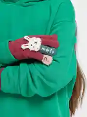 Бордовый детские перчатки утепленные, с зайчиком