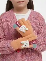 Горчичный детские перчатки утепленные, с зайчиком