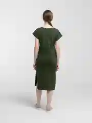 Хаки платье-туника, с разрезами и карманами, удлиненное