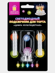 Цифра-подсвечник "0" светодиодная, ЗОЛОТАЯ СКАЗКА, в наборе 4 свечи 6 см, 1 батарейка