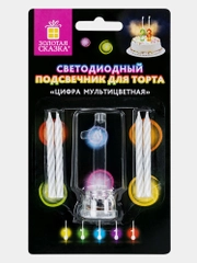 Цифра-подсвечник "1" светодиодная, ЗОЛОТАЯ СКАЗКА, в наборе 4 свечи 6 см, 1 батарейка