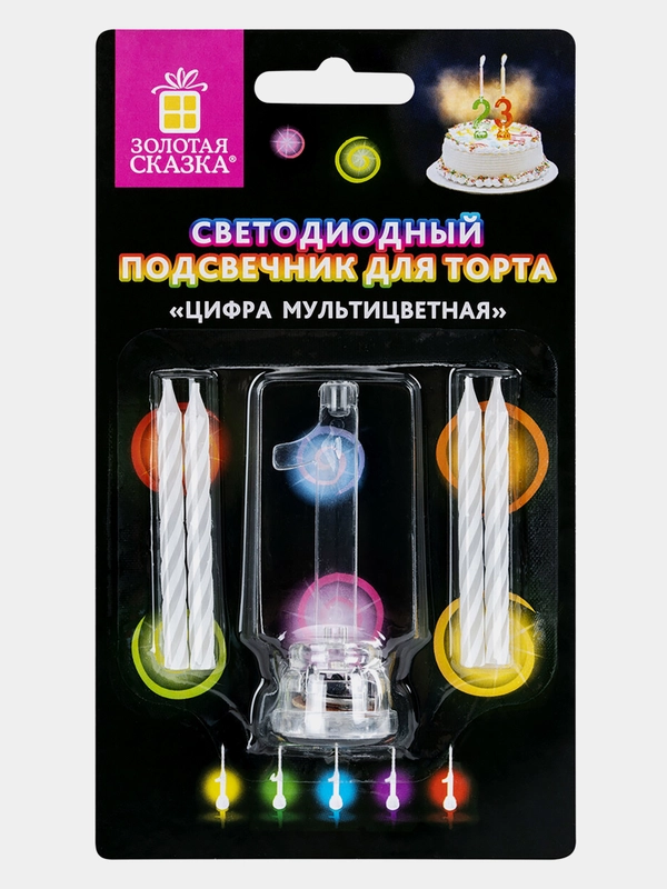 Цифра-подсвечник "1" светодиодная, ЗОЛОТАЯ СКАЗКА, в наборе 4 свечи 6 см, 1 батарейка