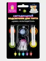 Цифра-подсвечник "3" светодиодная, ЗОЛОТАЯ СКАЗКА, в наборе 4 свечи 6 см, 1 батарейка