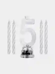 Цифра-подсвечник "5" светодиодная, ЗОЛОТАЯ СКАЗКА, в наборе 4 свечи 6 см, 1 батарейка