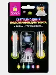 Цифра-подсвечник "5" светодиодная, ЗОЛОТАЯ СКАЗКА, в наборе 4 свечи 6 см, 1 батарейка