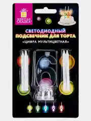 Цифра-подсвечник "6" светодиодная, ЗОЛОТАЯ СКАЗКА, в наборе 4 свечи 6 см, 1 батарейка